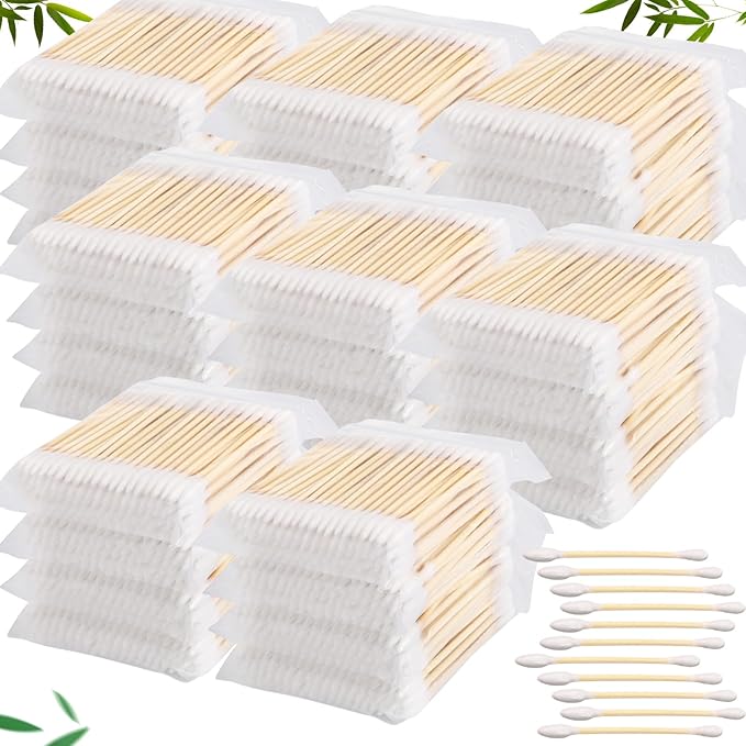5000 Count Bamboo Cotton Swabs Double Buds Organic Cotton Swabs with Tips for Ears Sterile Tipped Applicator Makeup Swab Daily Makeup Eye Cleaning (Round and Precise,White)