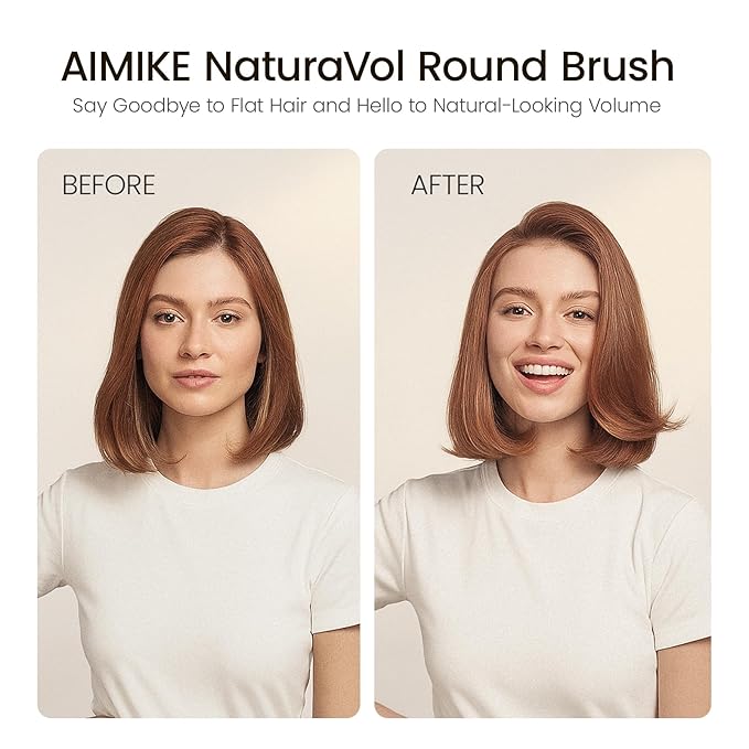 AIMIKE NaturaVol Round Brush for Blow Out, Small Round Hair Brush for Short Hair, Nano Thermal Ceramic Tech Hairbrush for Blow Drying & Curling, with 2 Clips (1.3 Inch Barrel, 2.1 Inch Bristle)