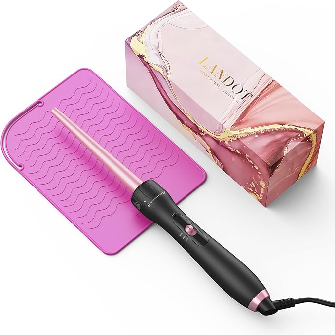 LANDOT Tapered Hair Curling Iron Wand: 9-19mm Curling Wand for Natural Curls & Textured Waves - Professional Detachable Clip Free Hair Curler - Includes Heat Resistant Silicone Mat & Glove