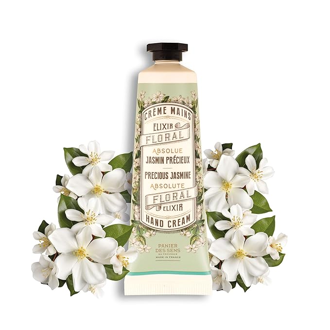 Panier des Sens - Small Hand Cream for Dry Cracked Hands - Jasmine Mini Hand Lotion for Dry Skin - With Sweet Almond and Olive Oil - Hand Care 96% Natural Ingredients - Travel Size 1 floz