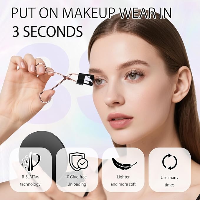 2025 Magnetic Eyelashes 4 Pairs Kit 3D Natural Reusable Lashes with Applicator, No Glue Eyeliner Needed, Waterproof & Hypoallergenic False Eyelashes for Daily/Party/Wedding (1)