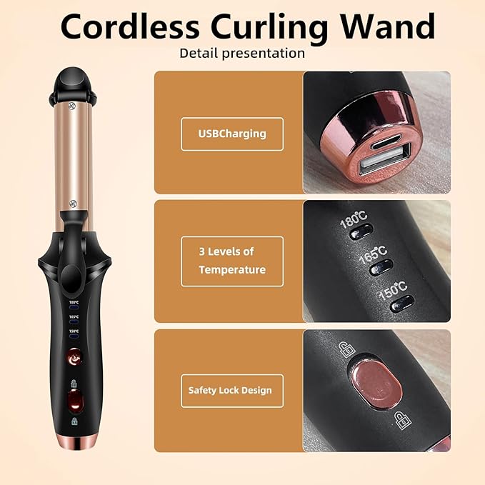 Cordless Rechargeable Curling Iron, USB Rechargeable 4000 mAh Cordless Hair Curler, 356°F Mini Travel Battery Powered Curling Iron,USB Charge Battery 2 in 1 Portable Hair Straightener and Curler