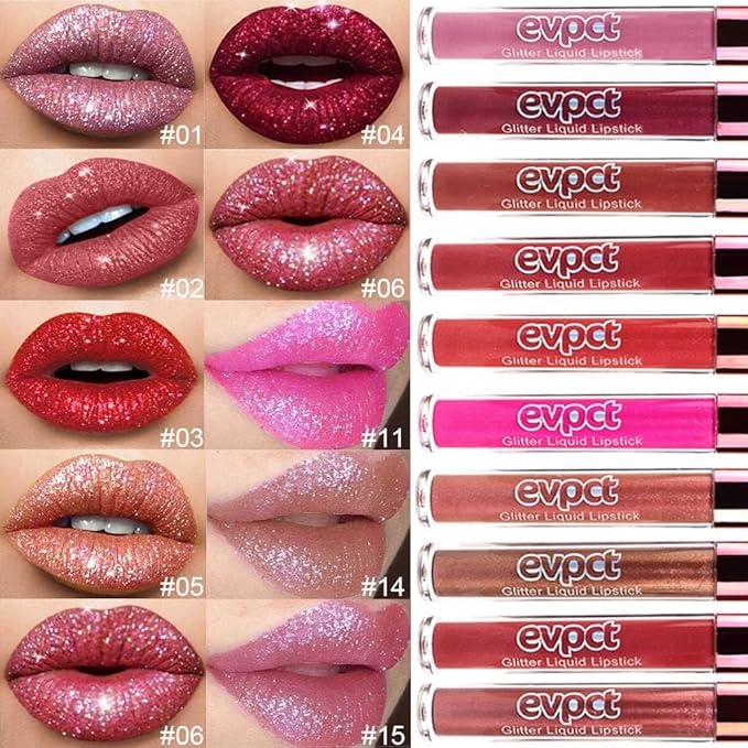 evpct 2Pcs Bronze Gold Nude Gold Matte to Glitter Liquid Lipstick Set for Women Long Lasting Glossy Metallic Shimmer Sparkle Lipstick Lip Gloss 5+14