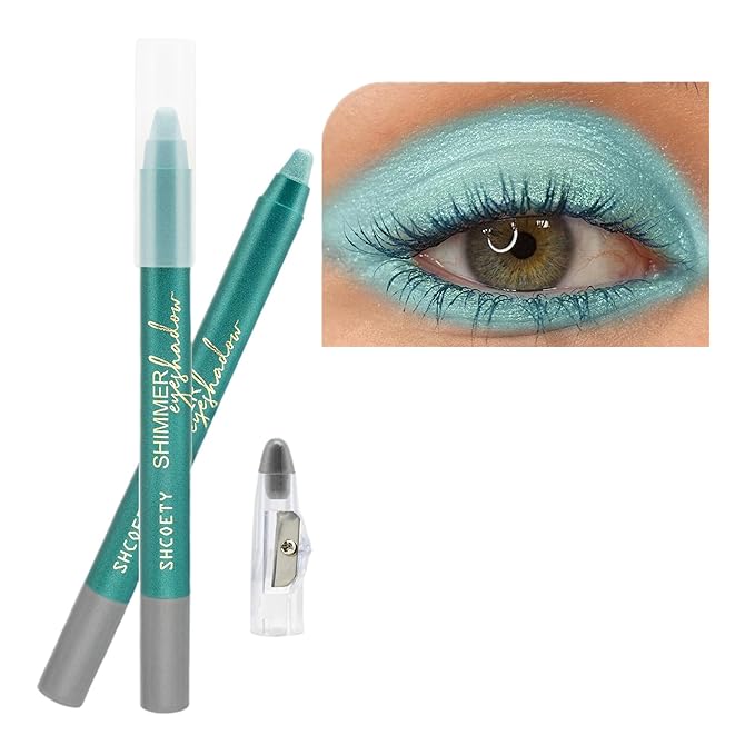 Brilliant Green Eyeshadow Stick Makeup, Highlighter Cream Brightener Eye Shadow Pencil, Waterpoof Long Lasting Shimmer Eyeliner, Glitter Primer Palette Crayon