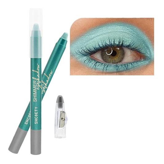Brilliant Green Eyeshadow Stick Makeup, Highlighter Cream Brightener Eye Shadow Pencil, Waterpoof Long Lasting Shimmer Eyeliner, Glitter Primer Palette Crayon