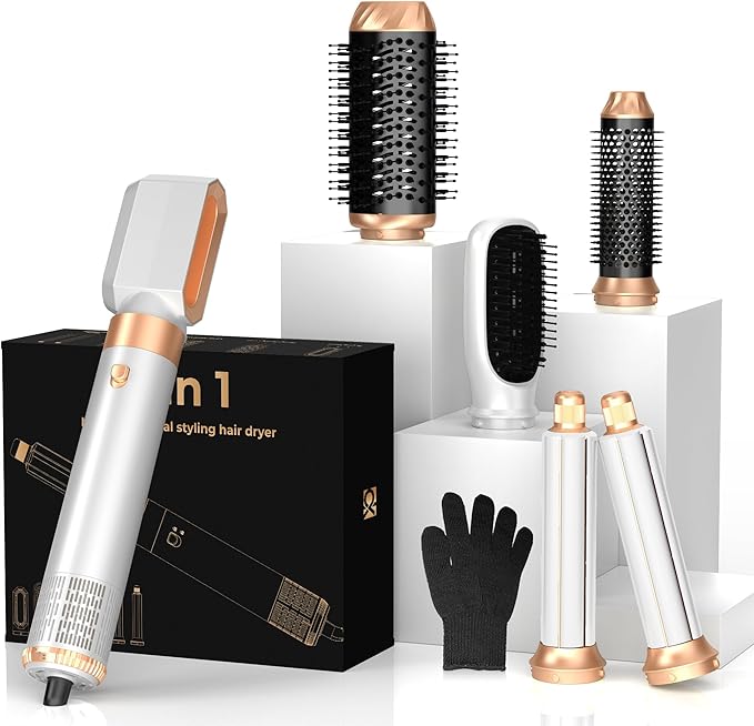 6 in ONE Hair Dryer Brush, Blow Dryer Curling Wand Hair Styling Tools Set, Ionic Hot Air Massage Oval Blowout Hair Dryer, Left&Right Hair Styler 100-120V