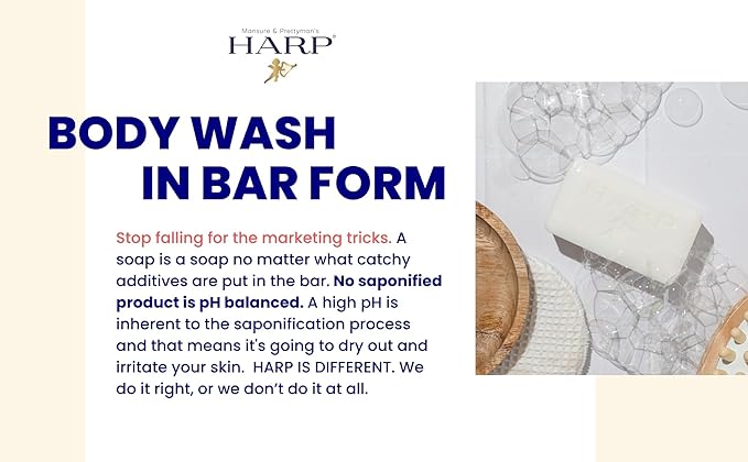 HARP® Fresh Sport Body Wash Bar – pH Balanced (5.0–6.0) Syndet Cleanser, Soap-Free & No Lye, Non-Comedogenic, Gentle for Sensitive & Dry Skin, With Shea Butter & Borage Oil. 3-5oz Bars.