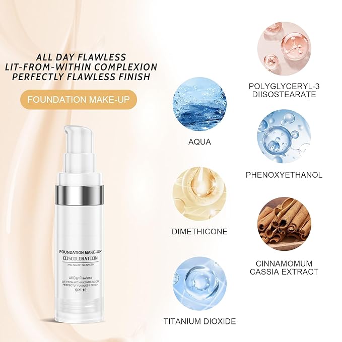 Flawless Colour Changing Foundation 30ML – Moisturizing & Long-Lasting Liquid Foundation with SPF 15, Full Coverage, Poreless & Waterproof, Natural Skin Tone Makeup for Face