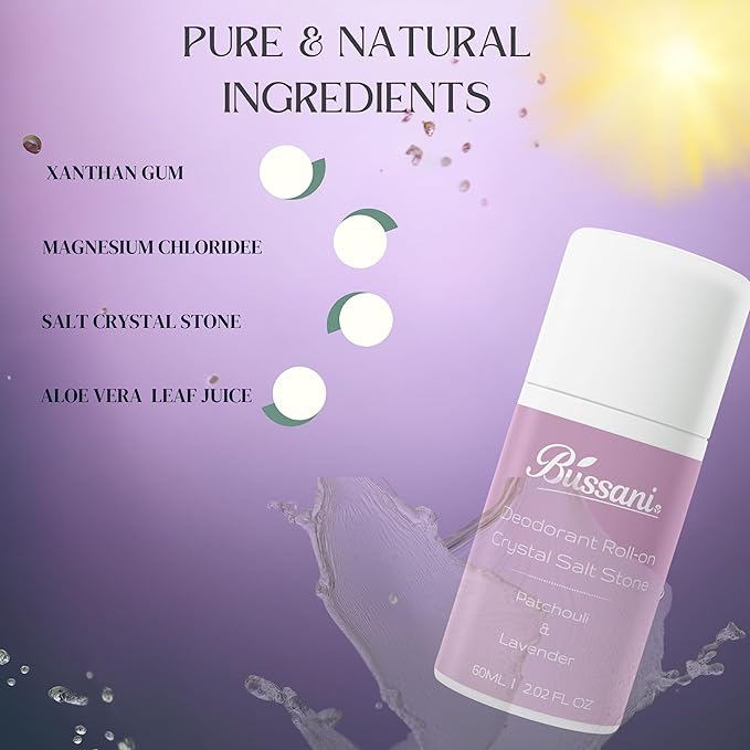 Bussani Crystal Salt Stone Deodorant Roll-On for Women | Perfect for Sensitive Skin | Won’t Stain Clothes | Ideal for Active Women | Long-Lasting & Gentle Protection | No Harmful Chemicals