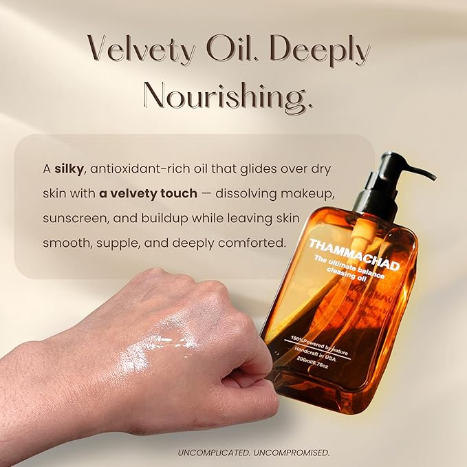 Thammachad Cleansing Oil – 100% Natural Makeup Remover with Moringa, Camellia & Frankincense | First‑Step Oil Cleanser for Dry & Sensitive Skin | Handcrafted in Small Batches in the USA, 200 ml