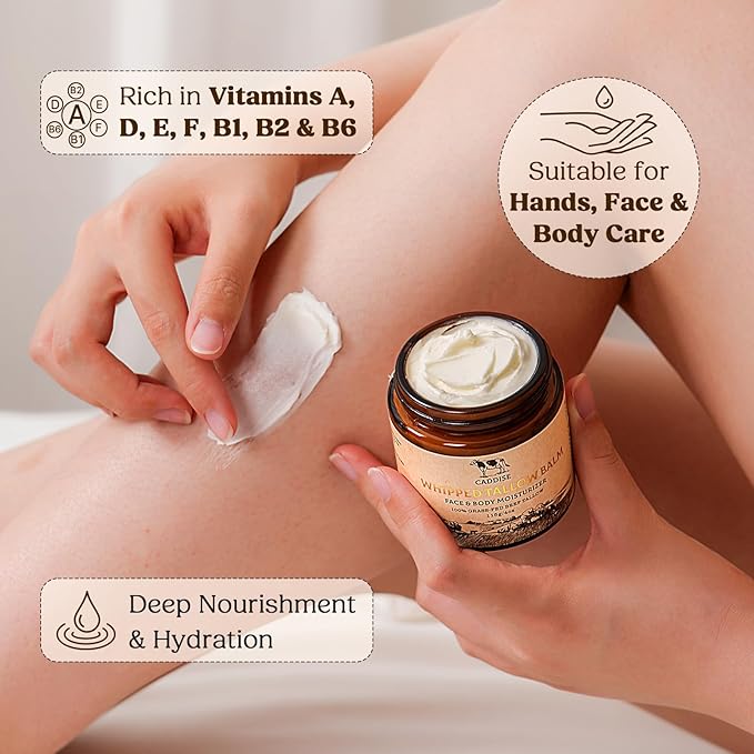 Whipped Beef Tallow for Skin–100% Grass-Fed Handmade Cream Moisturizer for Face & Body, Natural with Honey, Shea Butter, Jojoba Oil, Non-Greasy, Nourishing for Men, Women, Kids, 4 Oz (Sweet Orange)