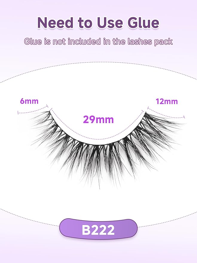 Natural Cat Eye Lashes False Eyelashes Natural 12mm Wispy Eyelashes with Thin Band 3D Volume False Lashes Soft Eye Lashes Pack C Curl Natural Eyelashes Fake Lashes 7 Pair EVENTILL