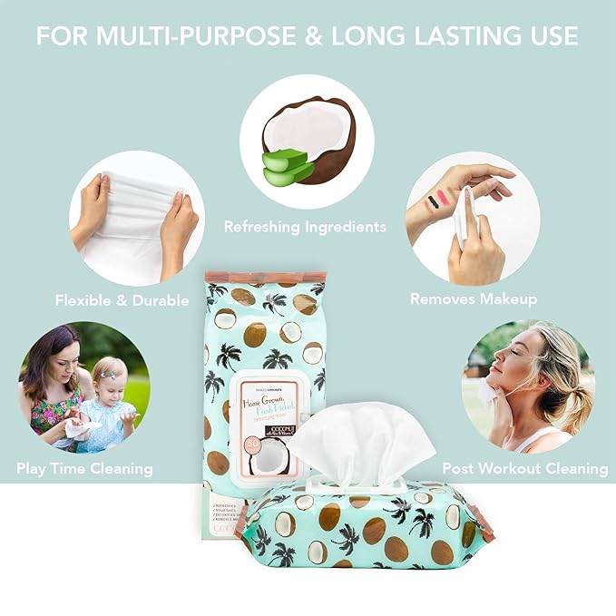 B.C. Beauty Concepts Makeup Remover Wipes – Gentle Facial Wipes for Easy Makeup Removal, 100 Count (Pack of 2), Coconut with Aloe & Vitamin C