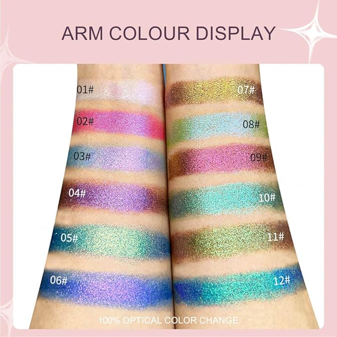 evpct Pale Green to Pink Chameleon Eyeshadow Palette, Color Changing Loose High Pigment Shimmer Metallic Rainbow Eyeshadow Makeup Pallet, Green Pink Holographic Multichrome Eyes Highlighter