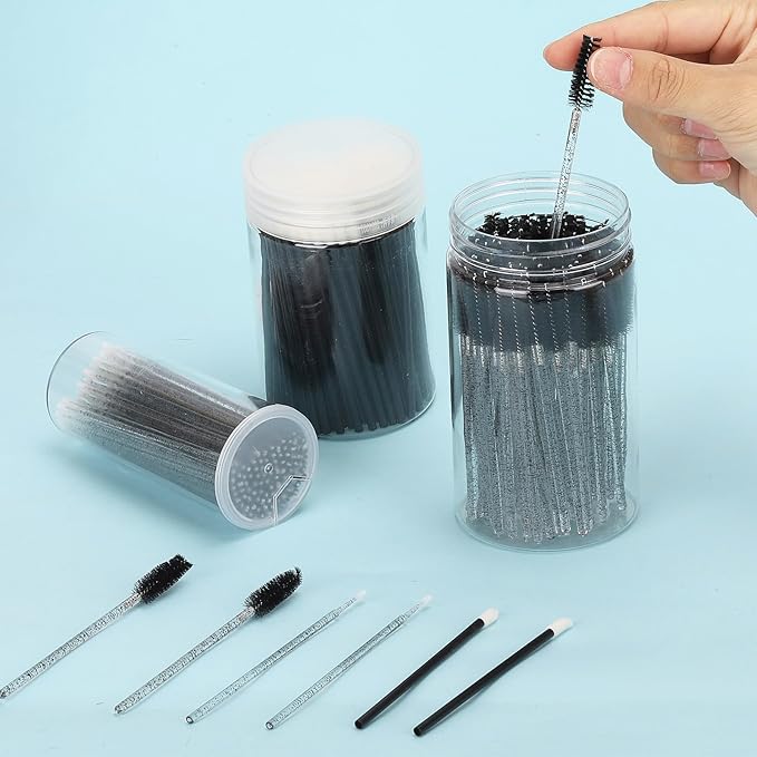 1500 Pcs Eyelash Extension Supplies Kit, 500 Spoolies Mascara Wands 500 Lip Brushes 500 Micro Swabs Black, Disposable Eyelash Brushes Makeup Applicator Tool with 3 Reusable Containers