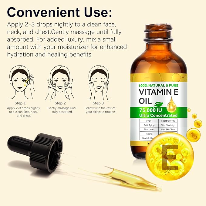 Vitamin E Oil for Scars 2.02 FL OZ 2Pack - All Natural & Vegan Skin Moisturizer