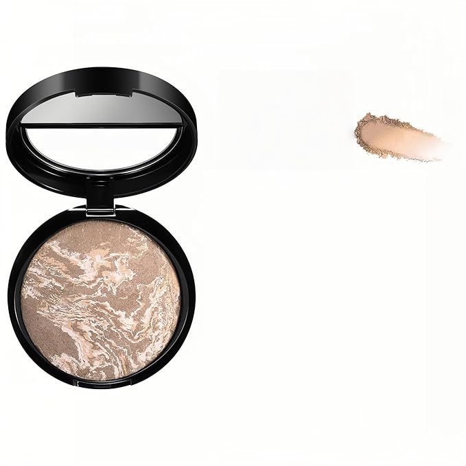 MAEPEOR Baked Setting Powder Brighten Color Correcting Powder Foundation Natural Smooth Lightweight Oil-Control Pressed Foundation (05 Tan)