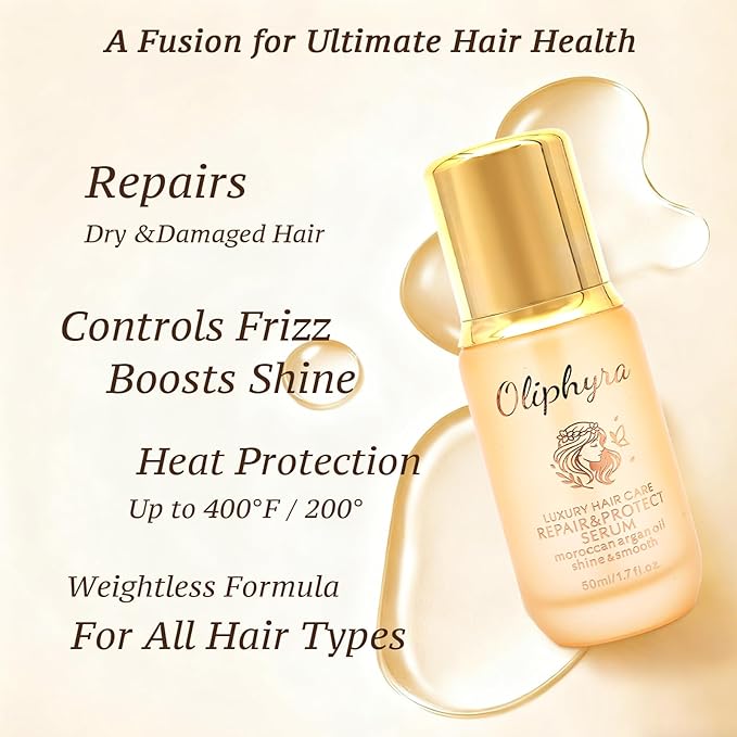 Hair Oil - Weightless Moroccan Hair Care Serum for Damage Repair, Frizz, Split Ends & Shine - Heat Protectant Treatment - Paraben, Phthalate & Sulfate Free - 1.7 Fl Oz