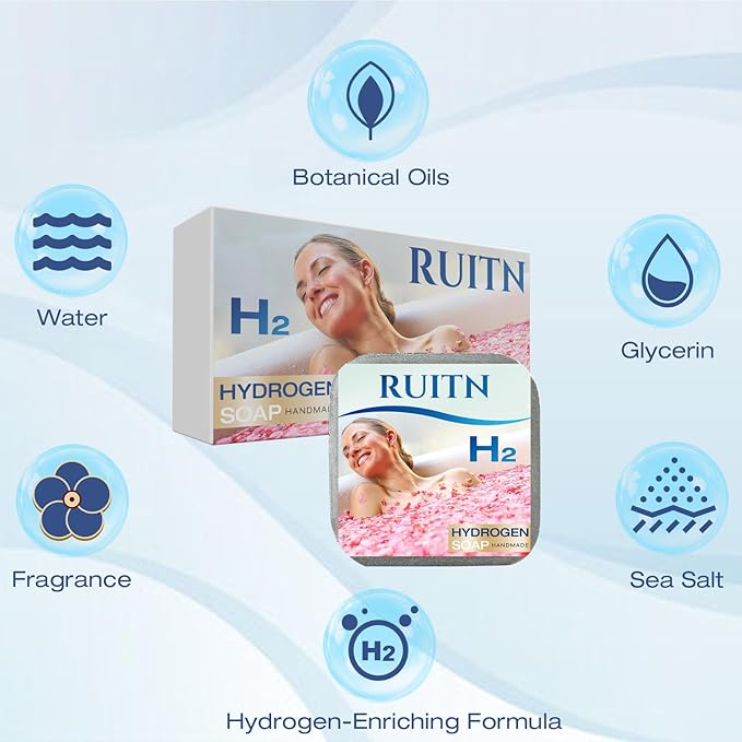Hydrogen Bath Bar Soaps, H2 Soap Bar with Refreshing Botanical Scent, for Bathing, Washing Face & Hands, Deep Hydration & Anti-Aging for All Skin Types,Hydrogen-rich Face Soap 2 Bars