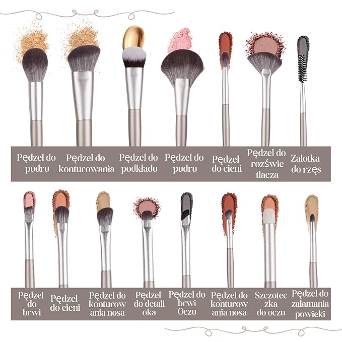 Makeup Brush Set (15 Pieces) - Includes Foundation, Powder, Concealers, Highlighter, Contour, Eye Shadows & Blush Makeup Brushes - Face & Eye Make Up Brushes with Synthetic Bristles