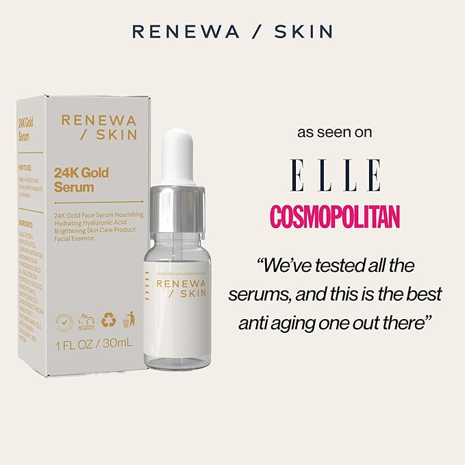 Renewa Skin 24K Gold Niacinamide Serum for Face – Hydrating & Brightening Facial Serum with Ginseng Extract – Helps Smooth Texture, Refine Pores & Balance Skin Tone – Lightweight, Fragrance-Free, 30mL