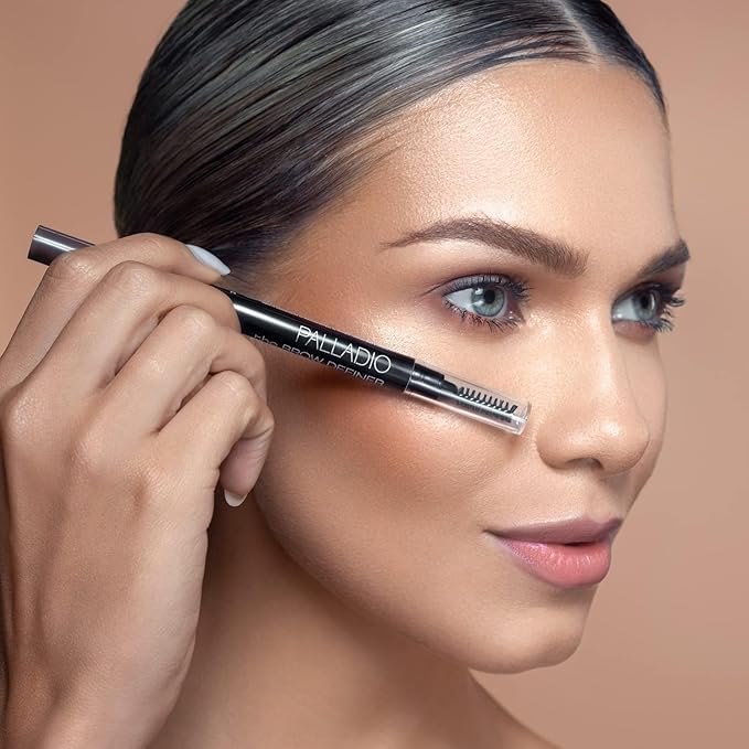 Palladio Brow Definer Retractable Pencil, Triangular Tip Fills Brows for a Natural Look, Tame and Shape Eyebrows with Spoolie Brush, Eyebrow Shaper, Buildable Light to Dark Colors, (Medium Brown)