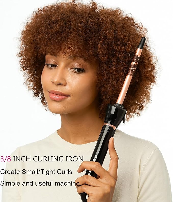3/8 Inch Small Wand Curling Iron, 9mm Tiny Curling Wand for Short & Long Hair, 10S Instant Heat Up, Maximum Temperature 420°F, Includes Heat Protective Glove & Clips
