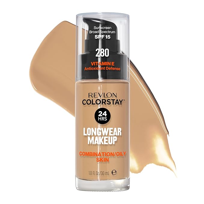 Revlon Liquid Foundation, ColorStay Face Makeup for Combination & Oily Skin, SPF 15, Medium-Full Coverage with Matte Finish, 280 Tawny, 1 Fl Oz
