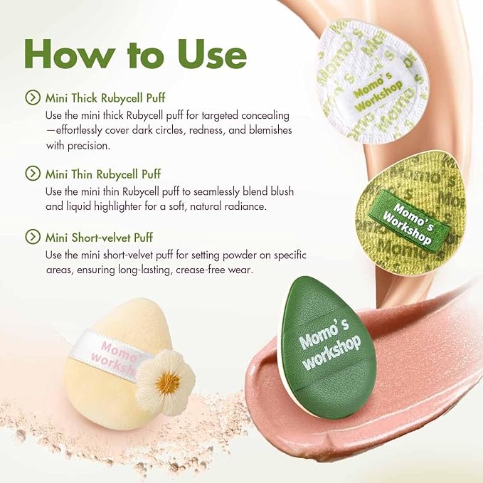 Mini Denim Makeup Sponge Set,Professional Blenders Sponge for Concealer/Blush/Highlighter, Perfect for Detail Work & Travel,4pcs,Green,with Travel Pouch,Beginer-Friendly & Reusable