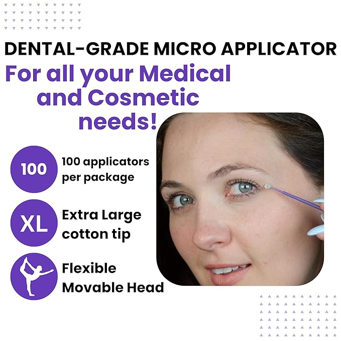 Disposable Micro Applicator Micro Brush for Makeup, Eyelash Extension, Lash and Mascara Application for Personal Care (100 Count (Pack of 1), Purple (XL))