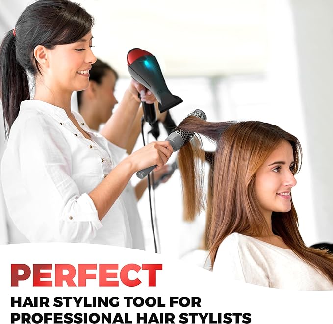 Professional Ionic Salon Hair Dryer, 2200 Watt Powerful AC Motor Ceramic Tourmaline Ion Blow Dryer, Quiet Hair Dryers with Diffuser & 2 Concentrator Nozzle Attachments Black/Red