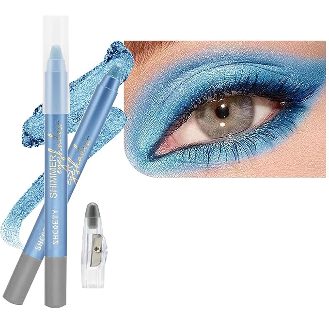 Light Blue Eyeshadow Stick, Blendable Creamy Eye Brightener Stick, Waterproof Eyeshadow Pencil Long Lasting Crayon, Smooth Eye Shadow Highlighter Eye Liner Makeup.#4 light blue shimmer