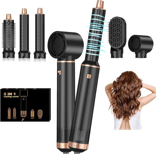 5 in 1 Hair Dryer Brush Set, Air Curler Wrap Hair Styler Blow Dryer Brush with 3 Temps, Upgrade Negative Ion Hot Air Brush Curling Brush Iron, Hair Styling Tools for Dry Curl Straighten