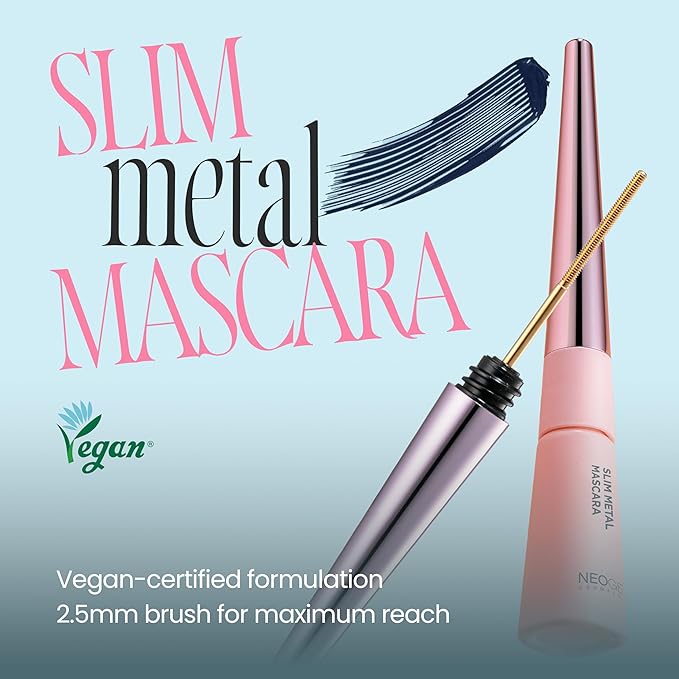 NEOGEN Extra Slim Metal Maxicara, Makeup Mascara, Washable Metal Iron Wand Brush, Long Lasting, Volumizing, Lengthening, Waterproof, Korean Makeup Beauty, Korean Vegan Certified, Black