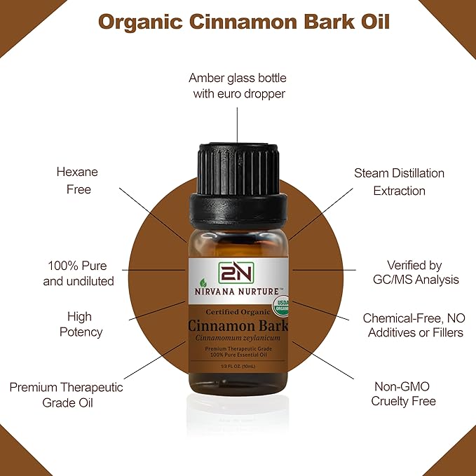 Cinnamon Bark Essential Oil USDA Certified Organic, 100% Pure Natural Premium Grade, Undiluted