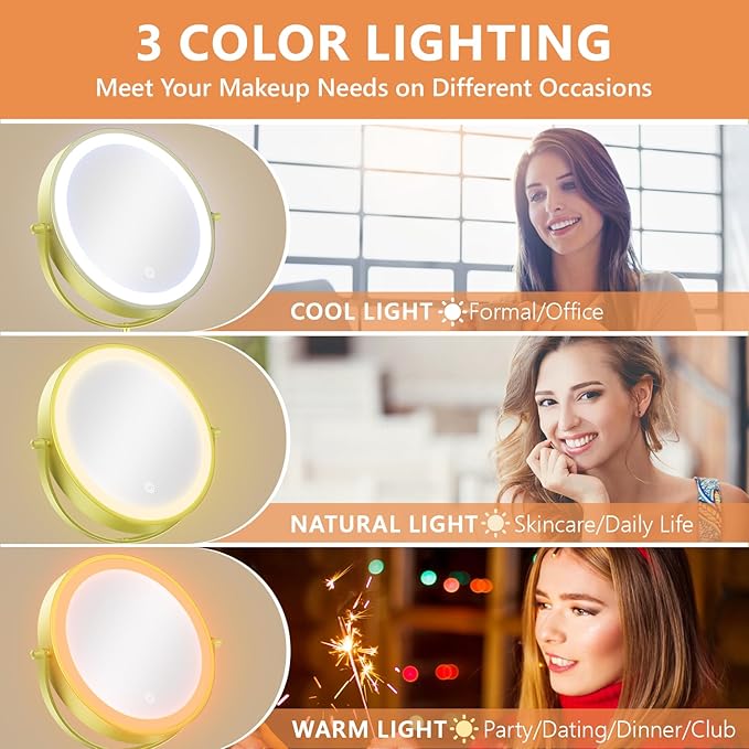 Auxmir 1X/20X Wall Mounted Makeup Mirror with Light, 8" Rechargeable Double-Sided Magnifying Mirror, Vanity Mirror Dimmable 3 Color Light, 360° Extension Rotation Foldable 14.5 Inch Arm for Bathroom