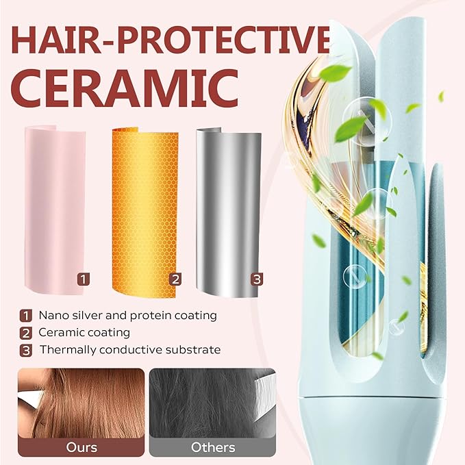 Automatic Rotating Curling Iron with 3 Temperature Fast Heating, Auto Hair Curler with Timer Settings, Anti-Tangle, Automatic Shut-Off and Scalding for Hair Styling, Blue