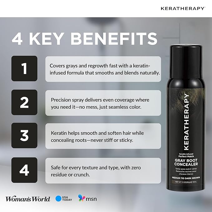 Keratherapy Keratin Infused Perfect Match Gray Root Concealer Spray, Dark Brown, 3 oz, 118 ml - Root Cover Up Spray to Hide Gray Roots - Keratin Therapy Hair Darkening & Temporary Scalp Concealer