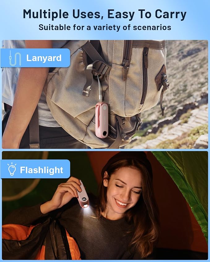 SWEETFULL Portable Handheld Mini Fan with LED Display, 3-in-1 Personal Foldable USB Rechargeable Hand Held Fan & Flashlight for Travel, Lash Eyelash, Cute Small Pocket for Women, Girls