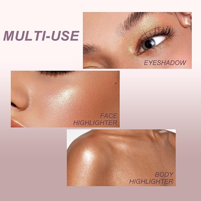 YOUNG VISION Pressed Powder Highlighter, Baked Natural Glow Contour Powder & Face Highlighter, Cruelty Free, Shimmer Highlighting Makeup for Face, Eye, Eyeshadow, Body, Skin (Brown)