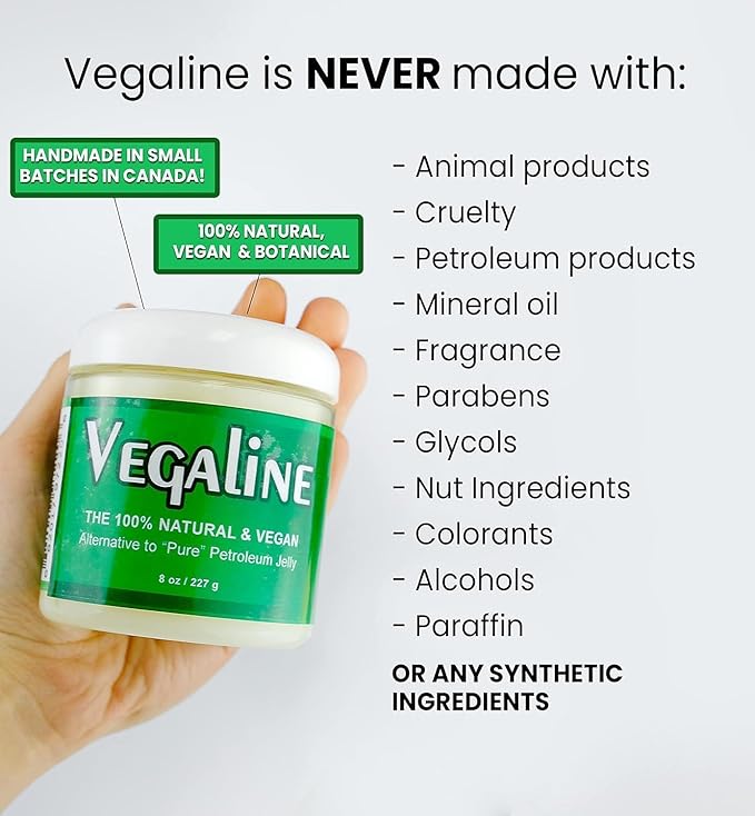 Vegaline - 100% Natural, Vegan & Hypoallergenic Alternative to Petroleum Jelly - Unpetroleum - Lips, Hands, Baby, Makeup Remover and More (8 Ounce)