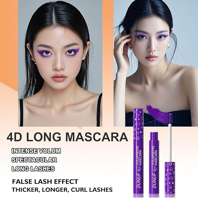 Purple Mascara Volumizing Lengthening Curling Mascara Hypoallergenic Smudge-proof Liquid Lash Extensions Water proof Lightweight Defining Long-wearing No Flaking, No Clumping (08#)