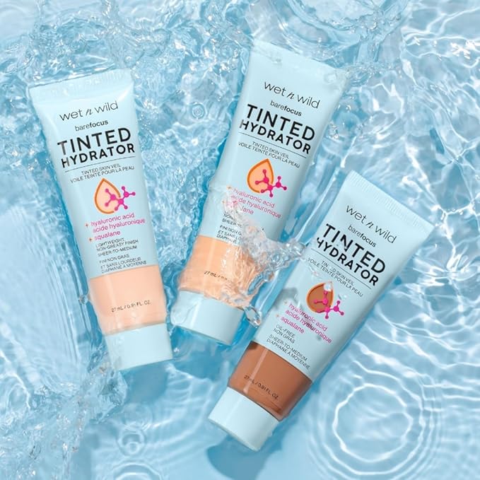 wet n wild Bare Focus Tinted Hydrator Tinted Skin Veil, Lightweight Buildable Coverage with Hyaluronic Acid & Vegan Squalane, Semi-Matte Finish, Cruelty-Free - Medium Tan