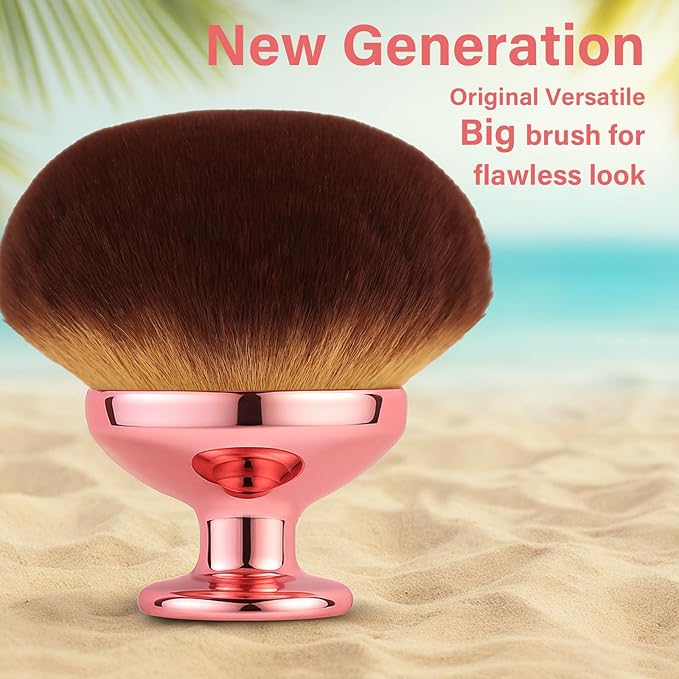 Extra Large Body Makeup Brush For Self Tanner, Leg Makeup &Bronzer Blend,90 mm Wide-headed Kabuki Brush Provides More Even &Pretty Application, Oval Face&Back Makeup Brush, Wet&Dry Use- Pink Rose Gold