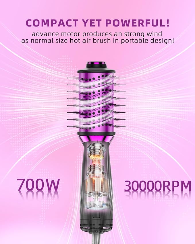 DORISILK Small Dual Voltage Blow Dryer Brush for Travel,4 in 1 Blow Dryer Brush for Drying Straightening Curling Volumizing，Travel Hot Air Styler with European Plug，2 Inch Oval Barrel