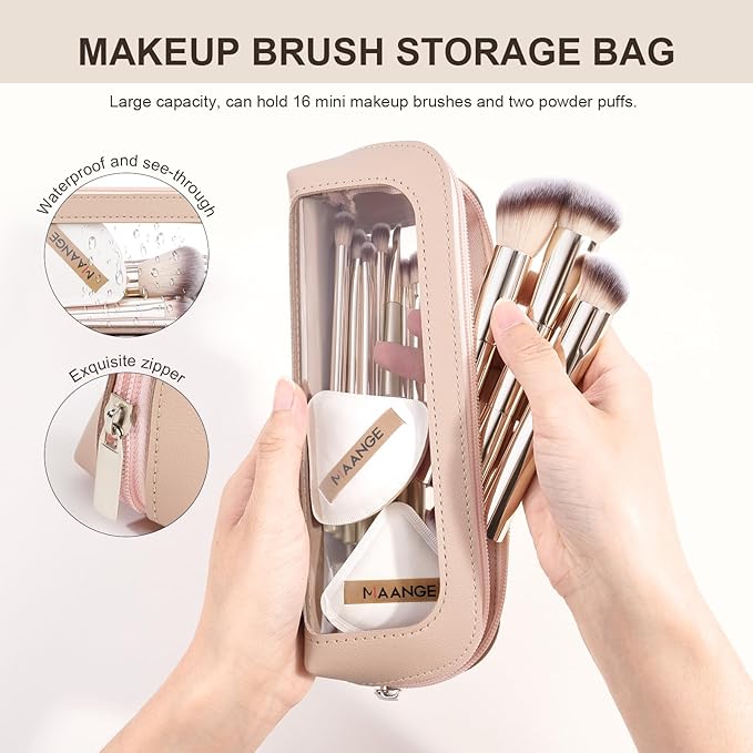 MAANGE Makeup Brush Set 19 PCS Travel Makeup Brushes Eyeshaowder Powder Concealers Foundation Professional Make Up Brush Set with Case (Gold)