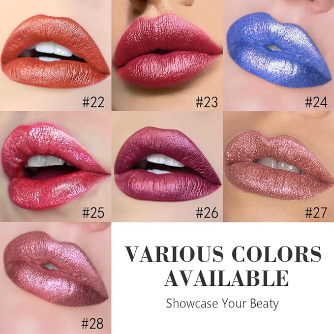 evpct Plum Red Metallic Glitter Lip Liner and Lipstick Combo Lip Gloss Stain Set Makeup for Women Long Lasting Waterproof 24, Plum Red Metallic Shimmer Frosted Iridescent Glossy Liquid Lipstick 28