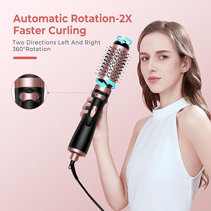 3 in 1 Rotating Hair Dryer Brush, Auto Rotating Blow Dryer Brush Spinning with 2 Brushes (2" & 1.5"), Negative Ionic Brush Blow Dryer, Round Brush Blow Dryer Volumize Curling 100-120V (Black)