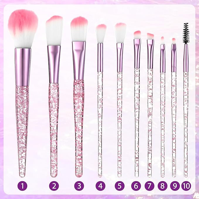 Glitter Crystal Makeup Brush Set, 10 Pcs Cute Makeup Brushes with Exquisite Storage Gift Box Bling Concealer Eye Shadow Eyeliner Blush Lip Blending Synthetic Brush Tools Kit Make up Brushes for Women