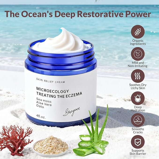 Crogooe Natural Soothing Eczema Cream With Sea Moss Aloe Vera Oats for Multiple Skin Types Comfort Moisture Hydrate Eczema Cream for Dry Skin 4FL Oz
